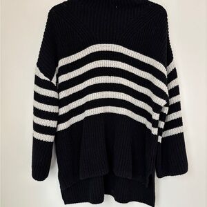 Old Navy Black and White Striped Turtleneck Sweater